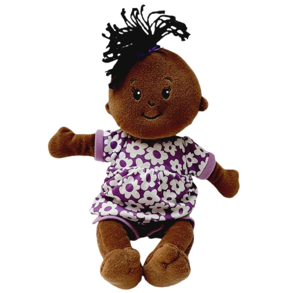 🍒 Manhattan Toy Baby Stella Brown Soft Stuffed Doll Black Hair Soft Kids Toy